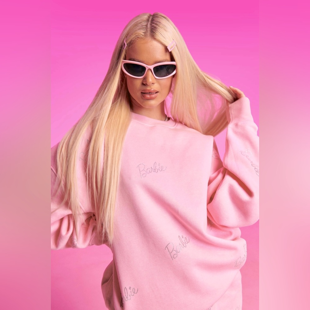 Brand-new Barbie Sweatshirt Baby Pink with Rhinestones Barbie™ x boohoo